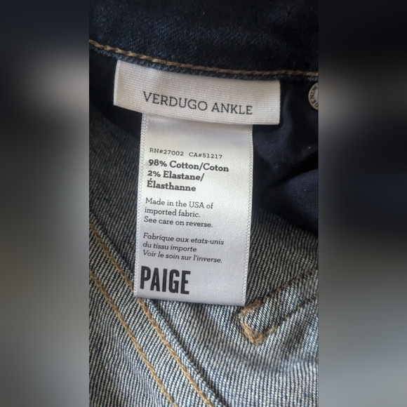 Designer PAIGE Dark Wash Verdugo Ankle Skinny Jeans W/Zippered Side Ankles Sz 28 - Picture 7 of 16